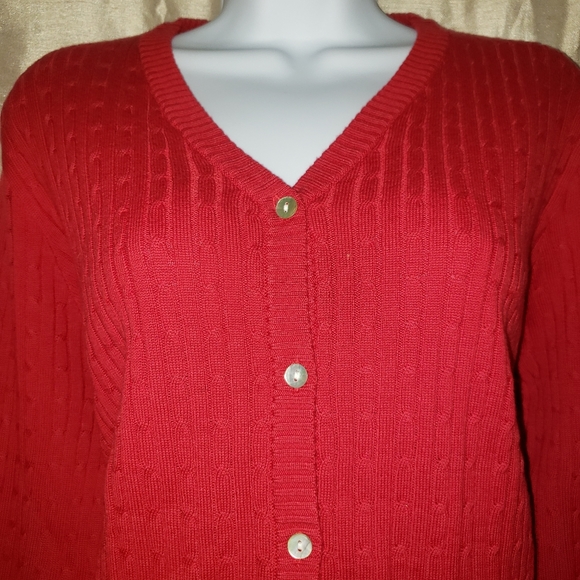 Caribbean Joe red cable knit button down cardigan sweater Womens Large - Picture 7 of 7
